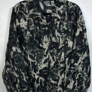 Chico’s Linen Blend Floral Pattern Sheer Lightweight Jacket Size XL